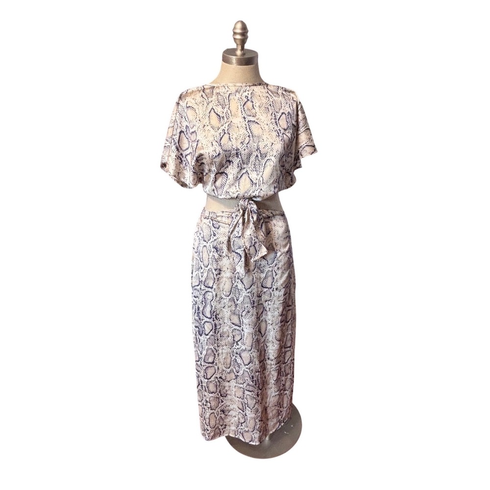 Muche & Muchette Quinn Snake Print 2 Piece Set Cut Out Crop Top Maxi‎ Skirt NWT